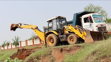 JCB Backhoe Loading Mud and Tata Tipper Unloading Mud For Road Repair Work || Village Panchayat Work