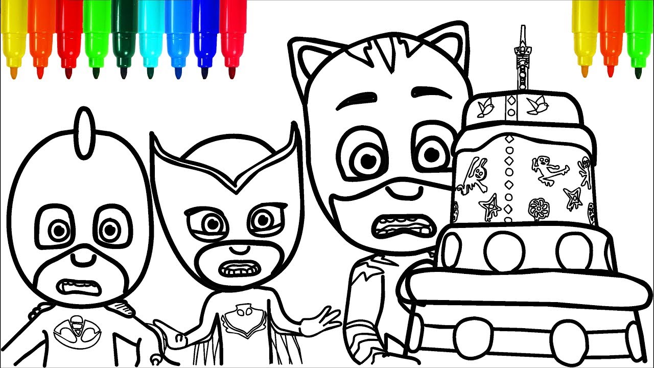 PJ Masks Dinosaur Coloring Pages | Colouring Pages for Kids with Colored Markers - YouTube