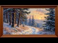 Snowy Forest Sunset Oil Painting | 4K Silent TV Background | Relaxing Winter Nature Wallpaper