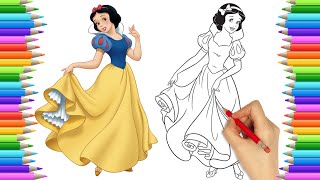 طريقه رسم وتلوين سنو وايت/خطوه بخطوه/عالم التلوين/How to draw and color Snow White