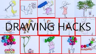 16 Creative Drawing Hacks | Creative | Drawing Hacks | Different Materials | Simple and Quick | DIY