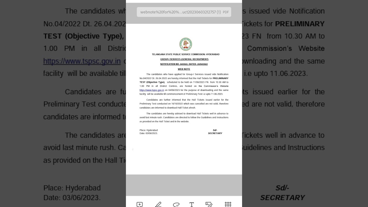 tspsc group 1 hallticket are download on 4th june 2023 
