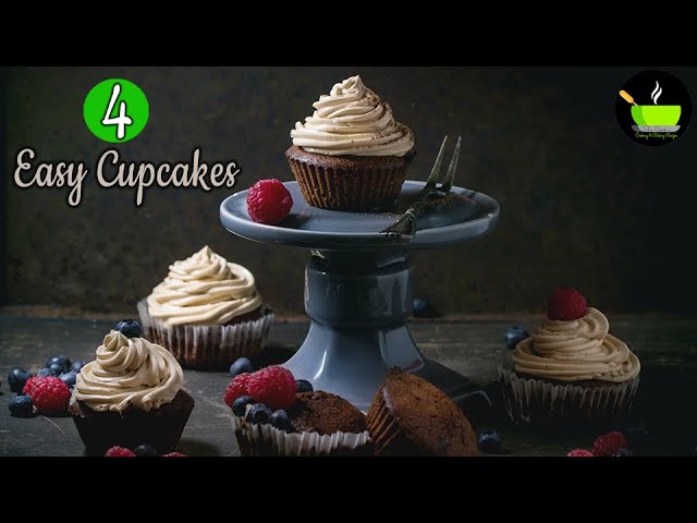 4 CupCake Recipes | Banana Muffins | Vanilla Cupcake Recipe | Chocolate Cupcake | Health Mix Cupcake | She Cooks