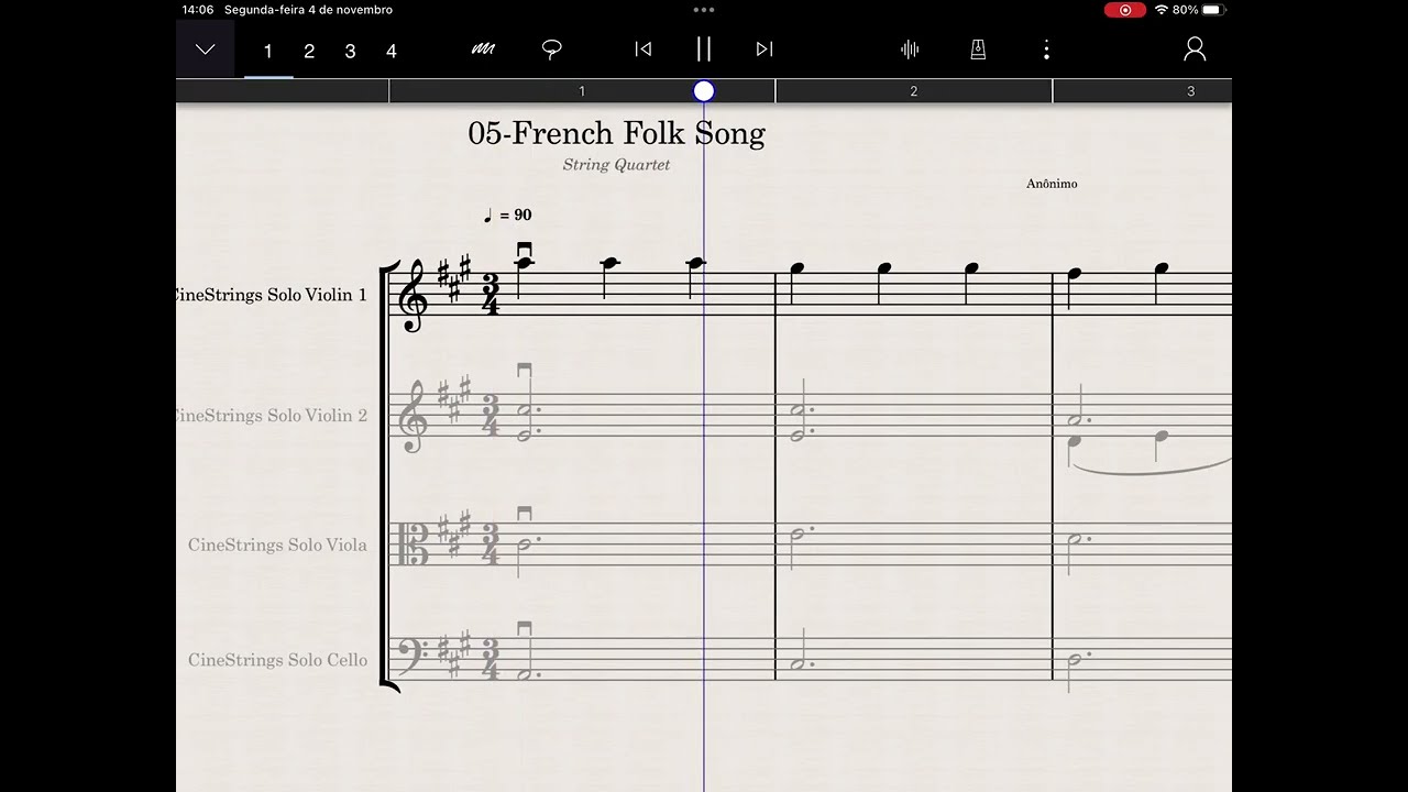 (A) Easy String Quartet - French Folk Song - Violin 1