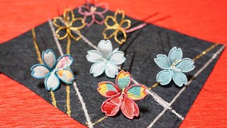 七五三・振袖・袴姿に使いやすいUピン仕立ての髪飾り/つまみ細工にプラス/ワイヤーで作る桜の作り方/彩り桜/DIY/vol.45