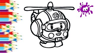 Как нарисовать Робокар Поли вертолет Хэлли / Мультик раскраска для детей /  Раскрась Ка