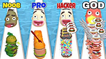 NOOB vs PRO vs HACKER vs GOD in burger stack runner 3d