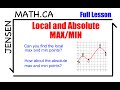 3.2 - Local & Absolute MAX & MIN Points (full lesson) | grade 12 mcv4u | jensenmath.ca