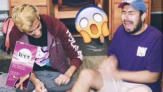 2 BROWN GUYS WAXING THEIR LEGS FOR THE FIRST TIME