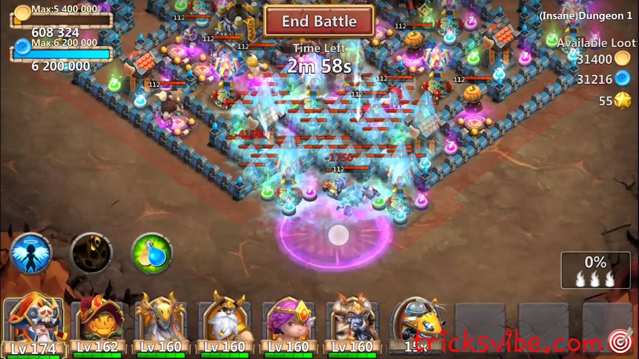Castle Clash Insane Dungeon 1-7 without mino,vlad,santa,sm(f2p heroes only)