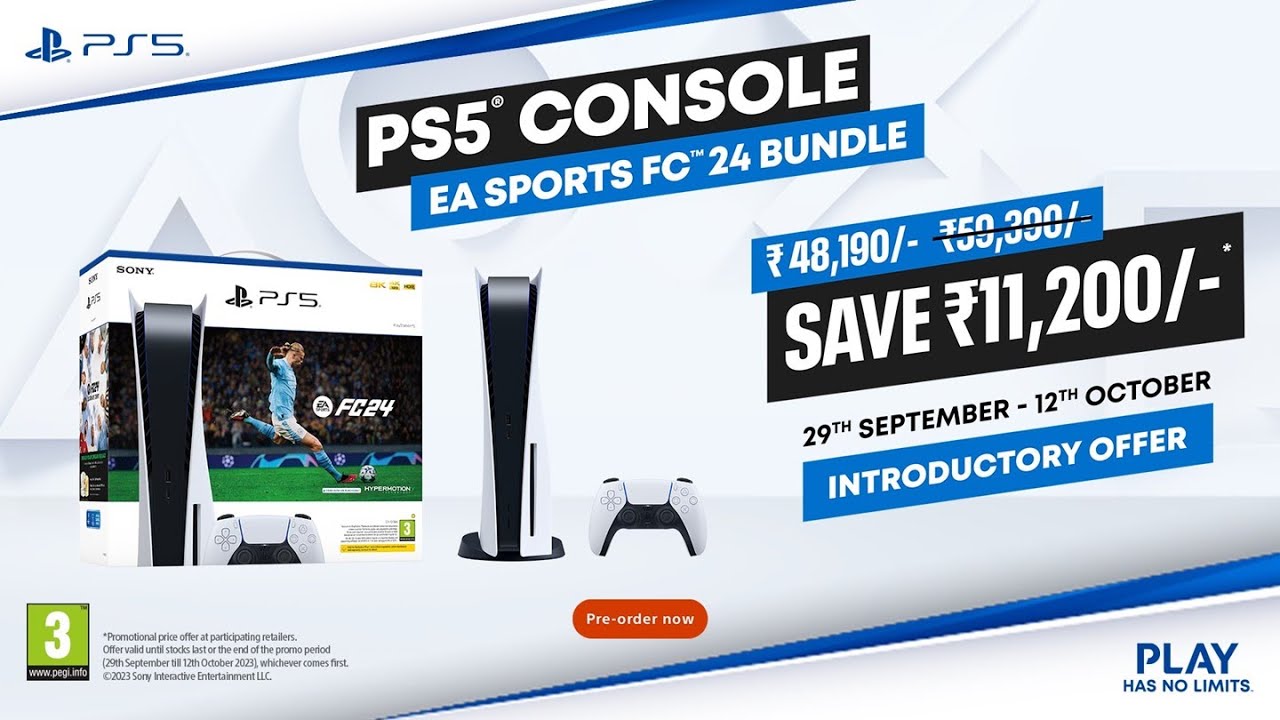 ₹11,200 off on PS5® Console + EA SPORTS FC™ 24 Bundle! #MassiveDiscount 