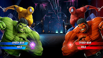 Spiderman & Hulk vs Red Hulk & Spiderman (Very Hard) Marvel vs Capcom | 4K UHD Gameplay