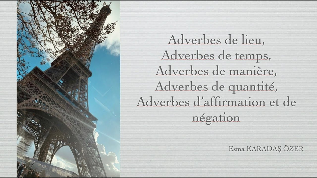 Adverbes de lieu, de temps, de manière, de quantité, d’affirmation et