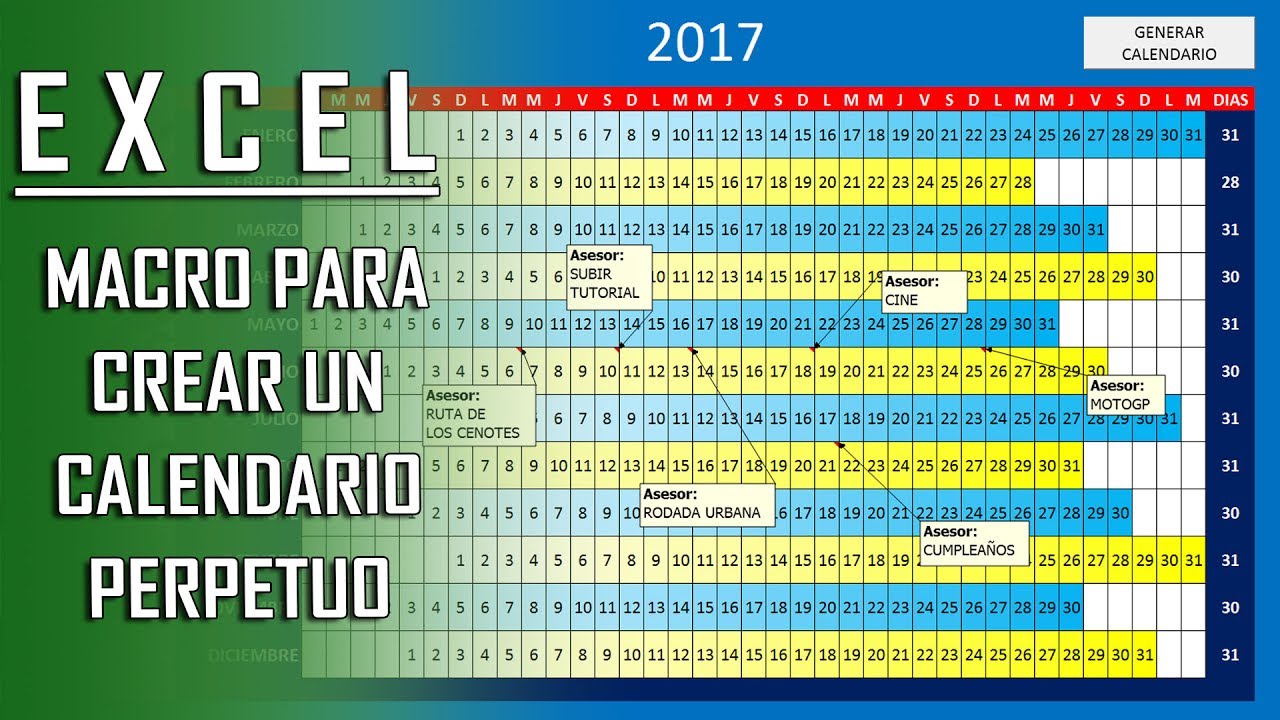 Calendario perpetuo en Word, Excel y PDF 