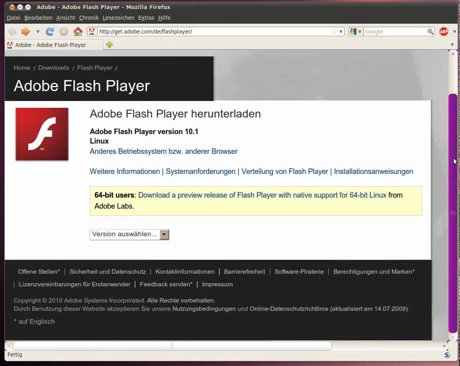 como descargar adobe flash player 64 bits