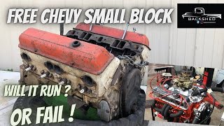 WILL THIS FREE CHEVY ENGINE RUN ? ON A BUDGET WE TRY TO MAKE THIS FREE CLASSIC V8 MOTOR RUN