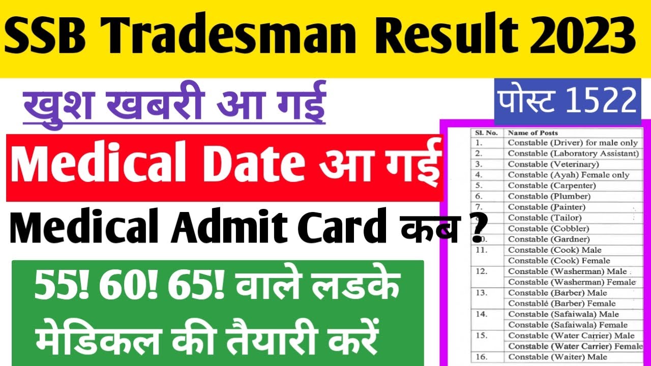 SSB ट्रेड्समैन मेडिकल डेट आ गई |ssb Tradesman Medical Date 2023 |ssb Tradesman medical kab hoga 