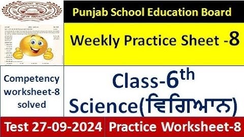 pseb competency based paper class 6th science worksheet 8 test 2024 6th class science weekly sheet 8