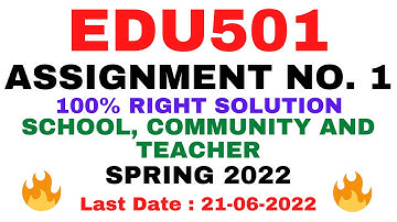 EDU501 ASSIGNMENT NO. 1 SPRING 2022 || 100% SOLUTION || SCHOOL, COMMUNITY AND TEACHER || BY VuTech