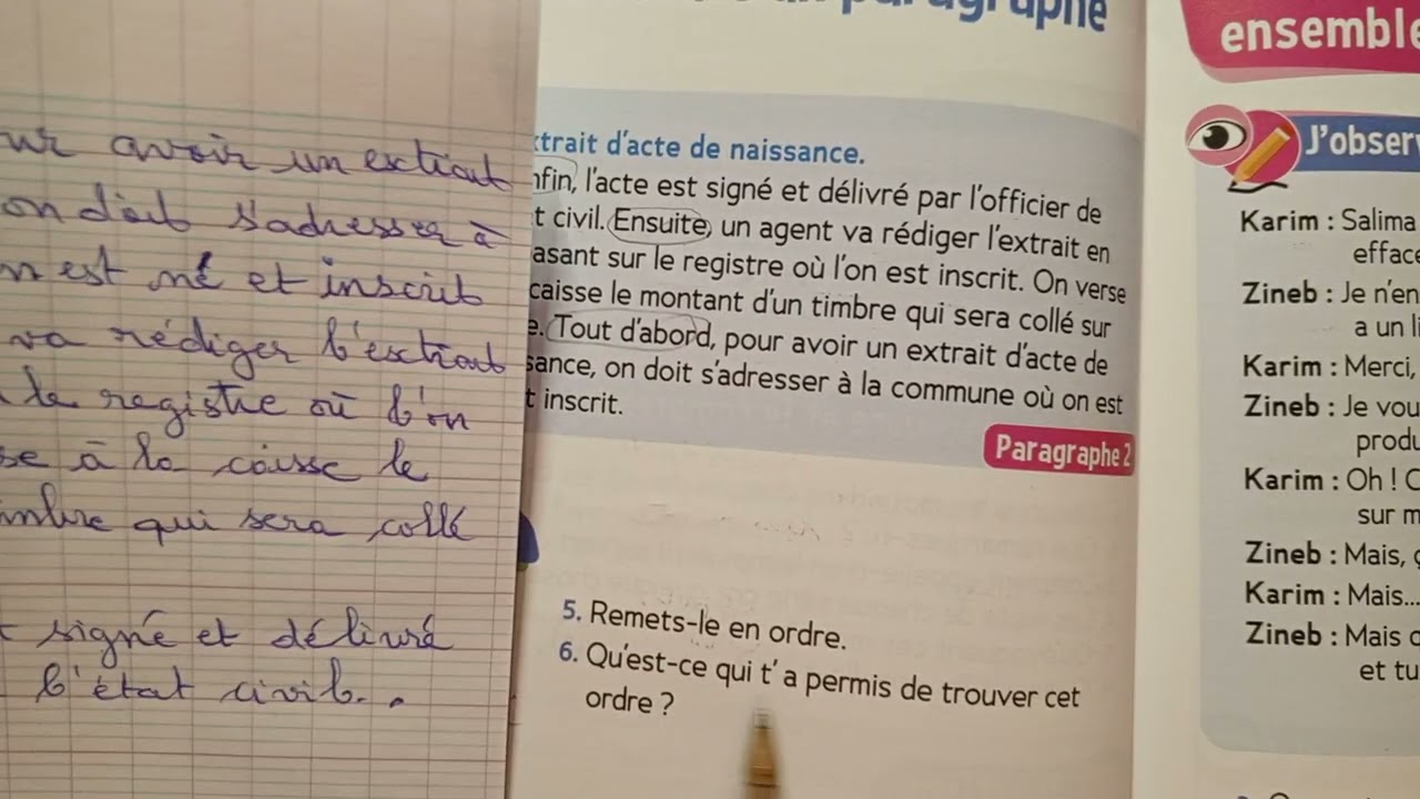 CE2: Production d' écrit : Remettre en ordre un paragraphe page 70 Le trésor des mots