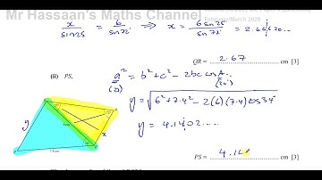 0580/42/F/M/20, (IGCSE), Paper 42, Q8(a) Trigonometry, Sine Rule, Cosine Rule, Area