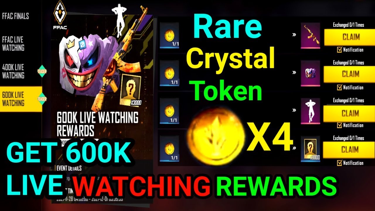 600K Live Watching Rewards Event Free Fire / How To Get Rare Crystal Token In Free Fire