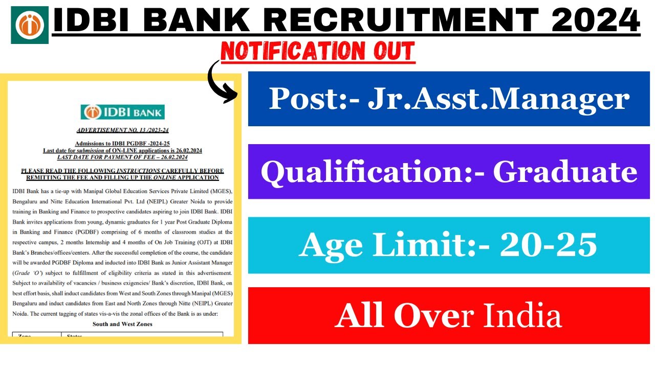 IDBI Bank New Recruitment 2024 ll new bank vacancy 2024 YouTube