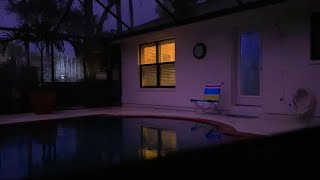 POV: You’re by the pool during a thunderstorm (ASMR soundscape, rain and soft thunder rumbles)