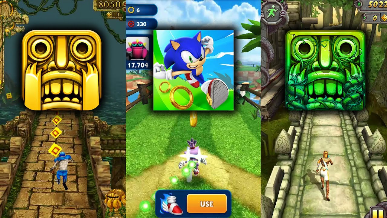 Temple Run против Sonic Dash против Temple Run 2 Lost Jungle — Бесконечный забег 3 в 1