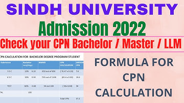 University of Sindh Admission 2022 | Check CPN Bachelor, Master, LLM | Formula for CPN Calculation