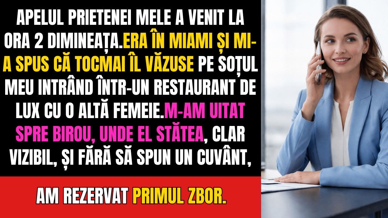 La 2 dimineața prietena mea a sunat.L-a văzut pe soțul meu cu alta. Am mers în biroul lui și