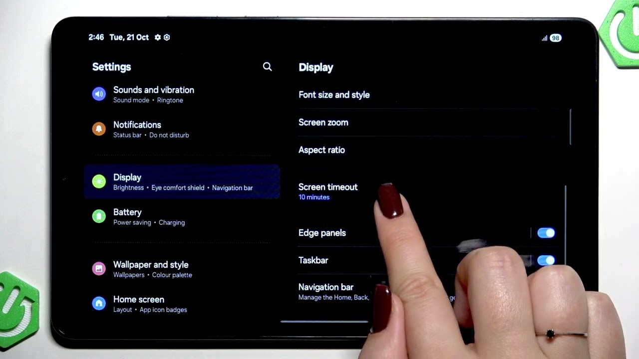 SAMSUNG Galaxy Tab A11 LTE — как изменить время ожидания экрана