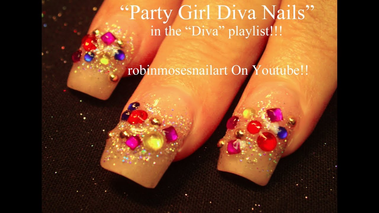 rainbow bling nail art youtube