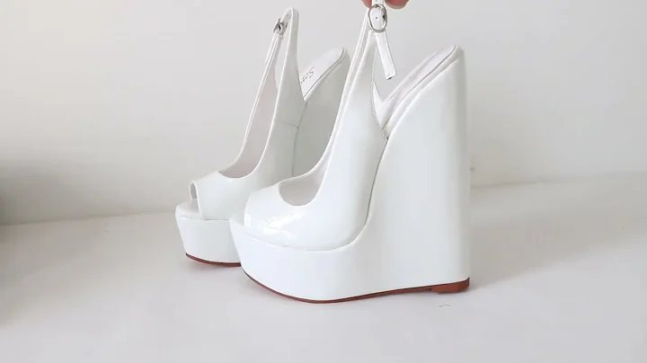 Sorbern White Shiny Women Pump Shoes Wedge High Heel Peep Toe Slingback Shoes Unisex