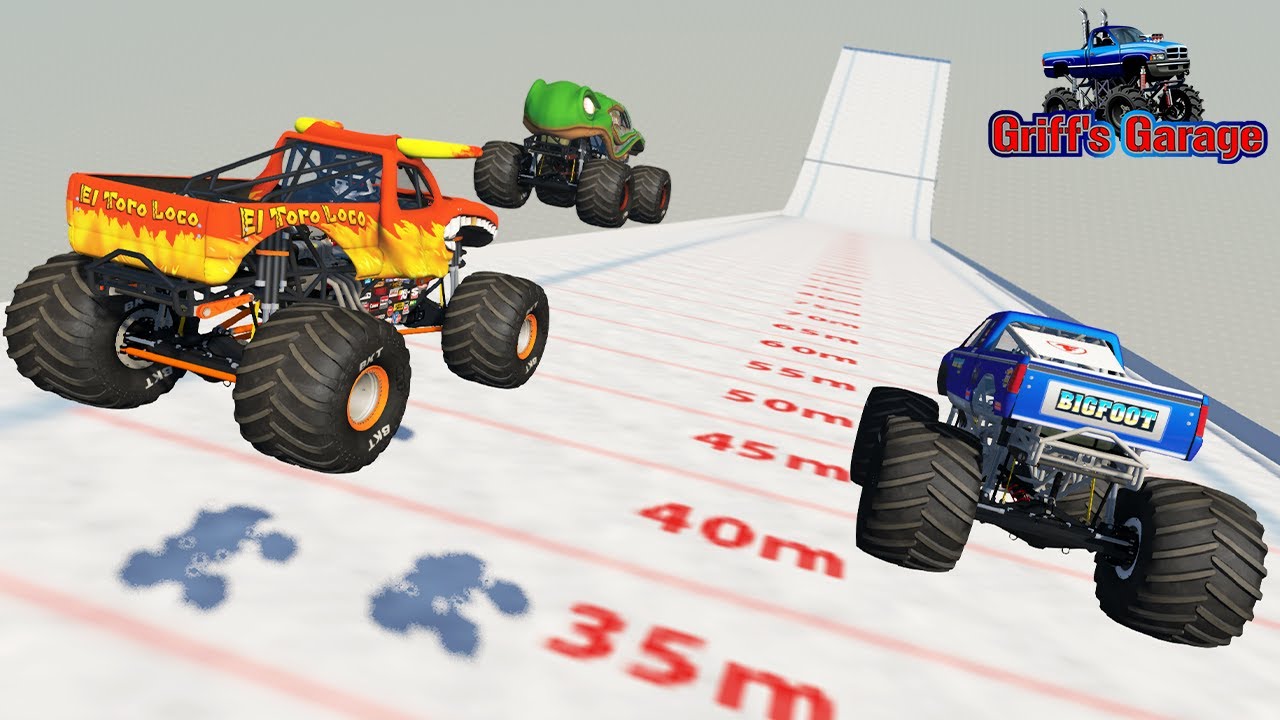 MONSTER TRUCK SKI JUMP COMPETITION #2 Who jumps furthest?! Drive -