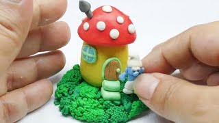 ألعاب الصلصال | بيت صلصال | بيت السنافر | السنافر | How to make  miniature polymer clay home
