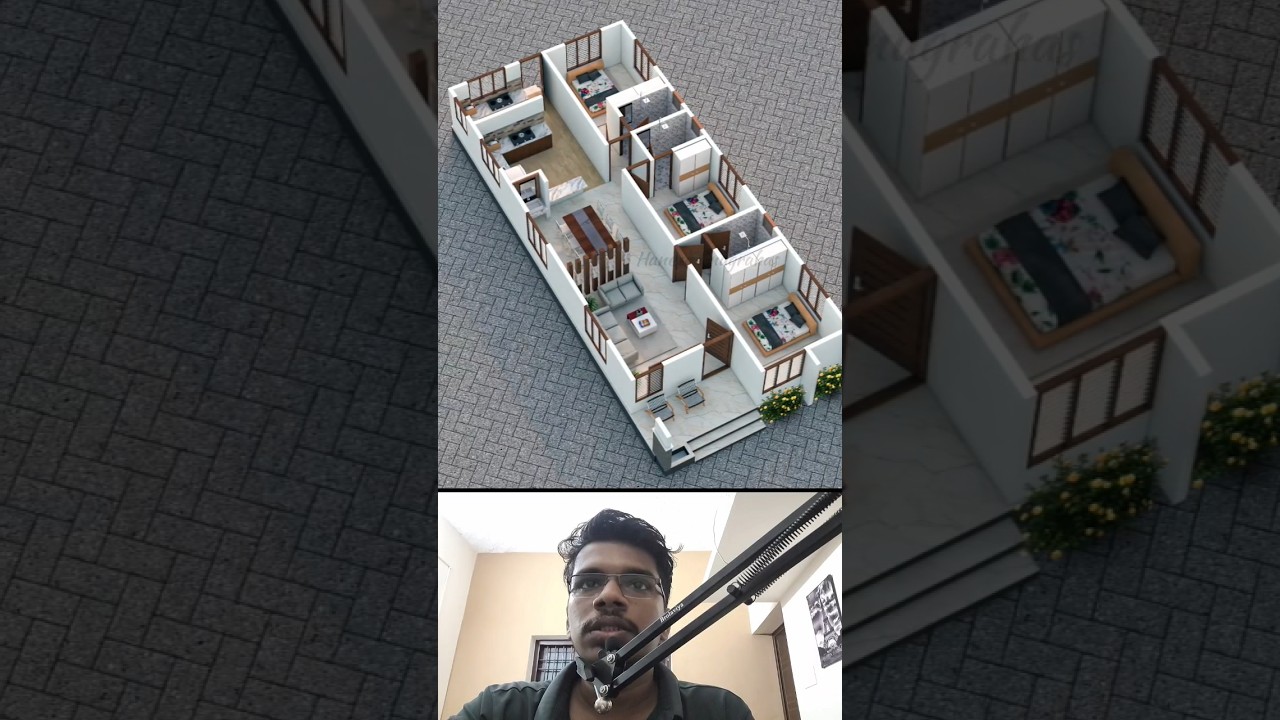 1300 sqft 3d plan | 3 bedroom 