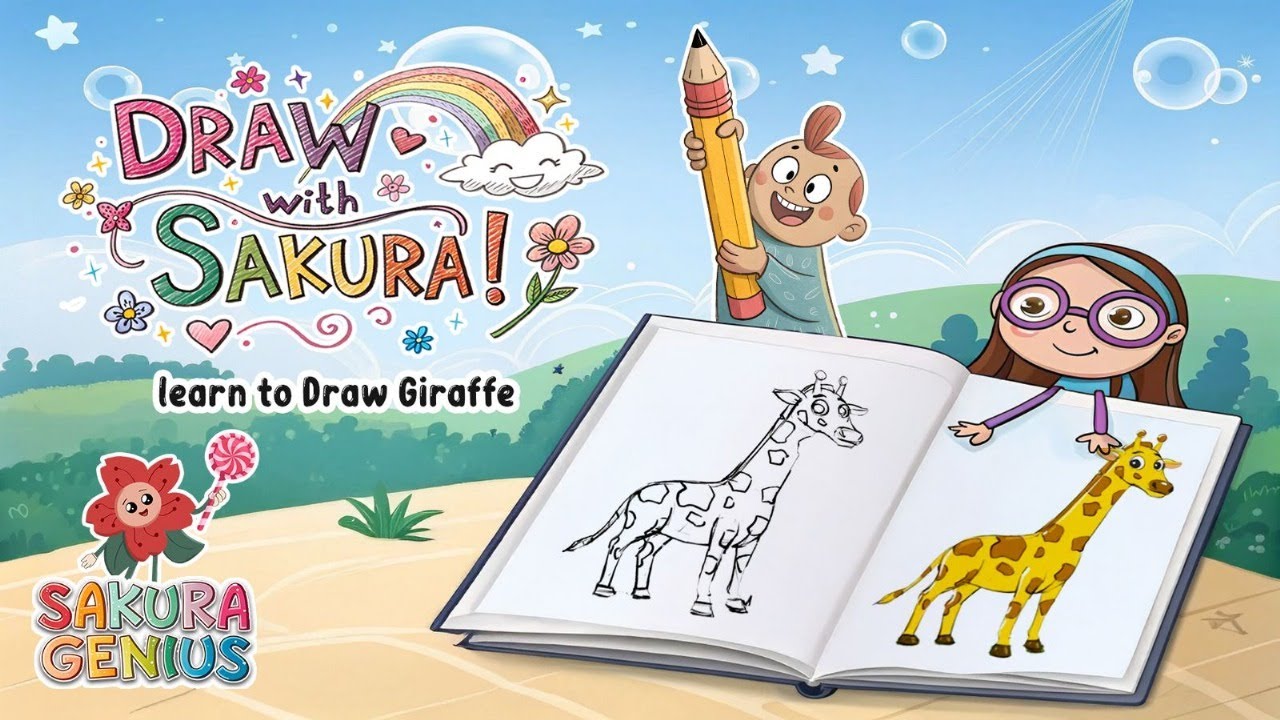 Giraffe drawing for kids | Animal Drawing for Children Sakura Visuals - Design and Animation Studio