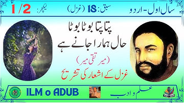 1st Year Urdu (New) Ghazal: Mir Taqi Mir (Part 1) (سال اول اردو نیو- غزل – میر تقی میر)