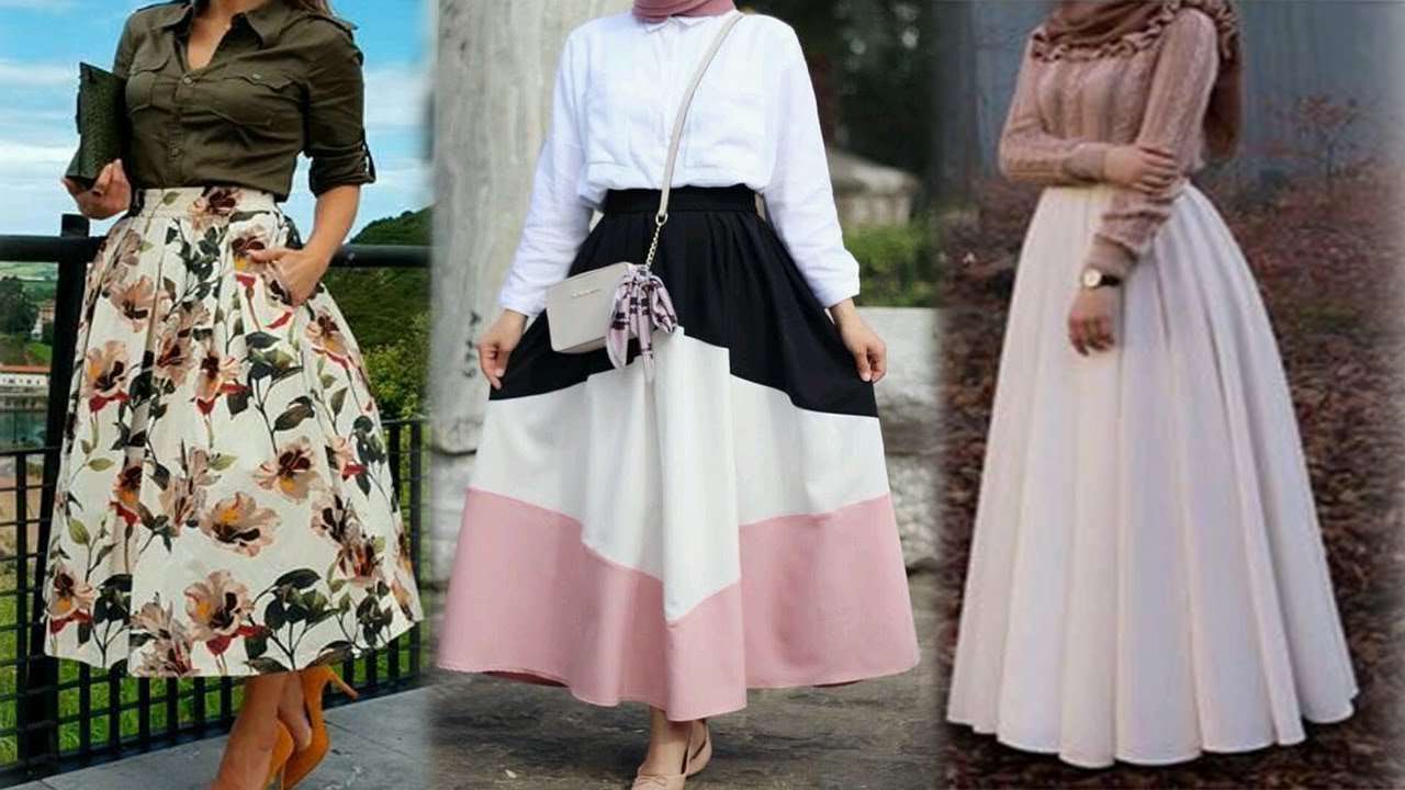 تنورة كلوش على موضة للأنيقات Skirt Lookbook Hijab Fashion Style - YouTube