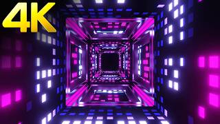 4K Futuristic Deep Square Cyber-Tunnel  Blue & Pink Neon Sci-Fi Visuals ''Ambient'' Background Loop
