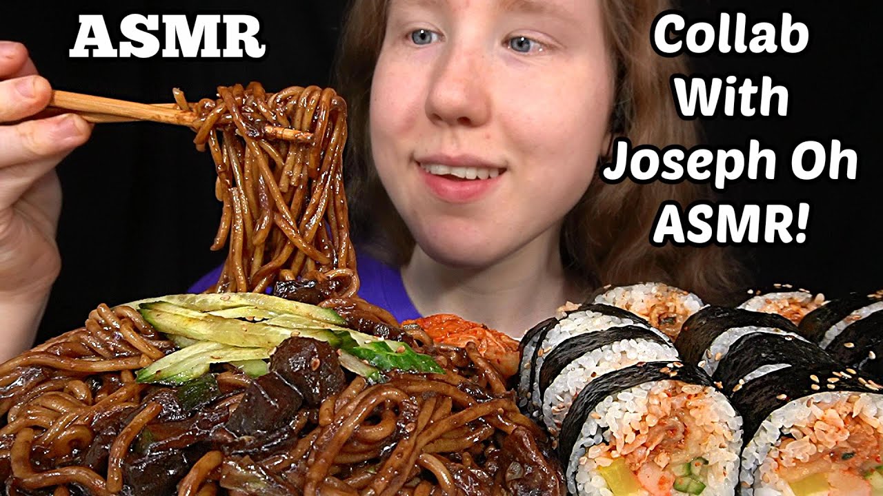 ASMR BLACK BEAN NOODLES & KIMBAP MUKBANG (No Talking) EATING SOUNDS