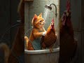 Cat and Rooster Shower Time Fun