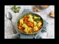 Organic vegetarian lentil curry with tofu and sweet potatoes