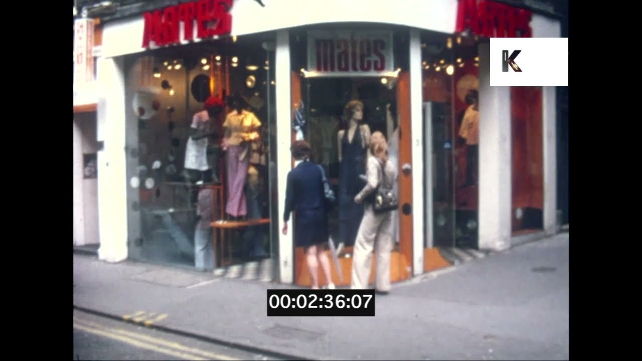 1970s London, Carnaby Street Shoppers, Fashion, Consumerism, Street Scenes, 8mm