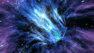 loop animation with wormhole interstellar travel through a blue force field with galaxies and stars