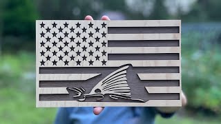 Laser cut American flag and redfish