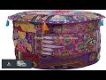 Indian Pouf Ottoman Cover Vintage Patchwork Purple Round Foot Stool Decorative Tuffet