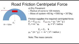 Highway Curve Centripetal Force Static Friction Maximum Speed Dry Wet Pavement