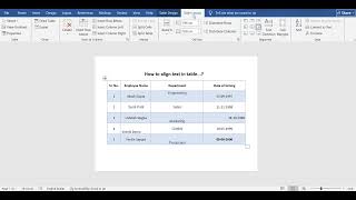 Table Alignment in Word Doc #shortcuts #worddocument